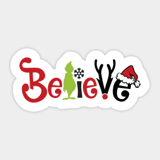 Believe Grinnch Funny Christmas Gift Santa Claus Hat Sticker